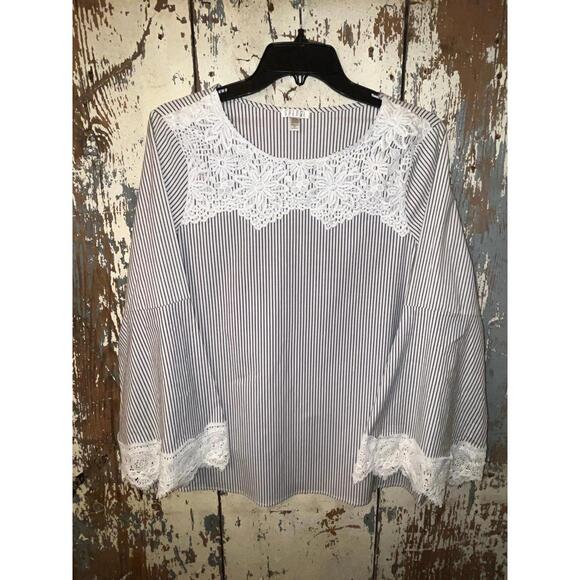 Spense Women's Blouse size Medium, striped crocheted details - Picture 1 of 6